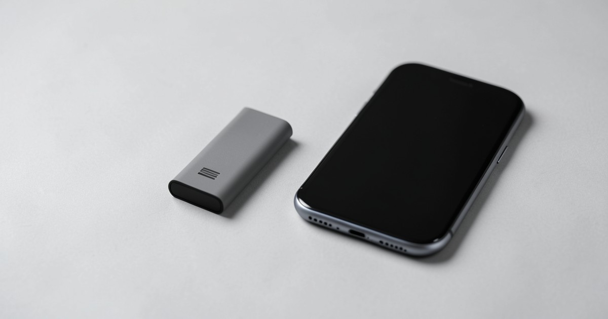 スマートフォンと軽量なモバイルバッテリーの配置